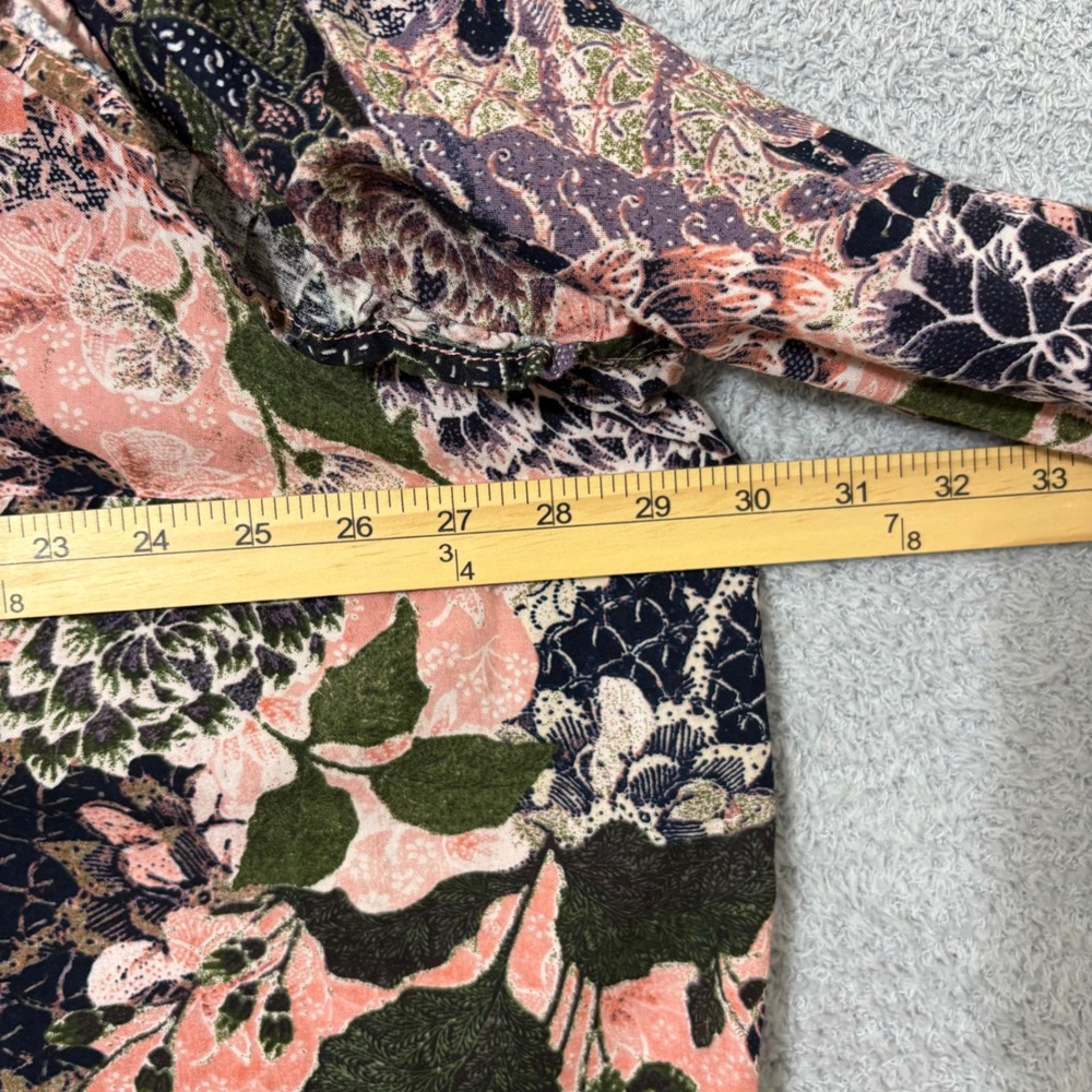 Work Casual Floral Button Front Blouse Cotton Blend 3X Side Slits Ruffle V-Neck‎ - Picture 9 of 10
